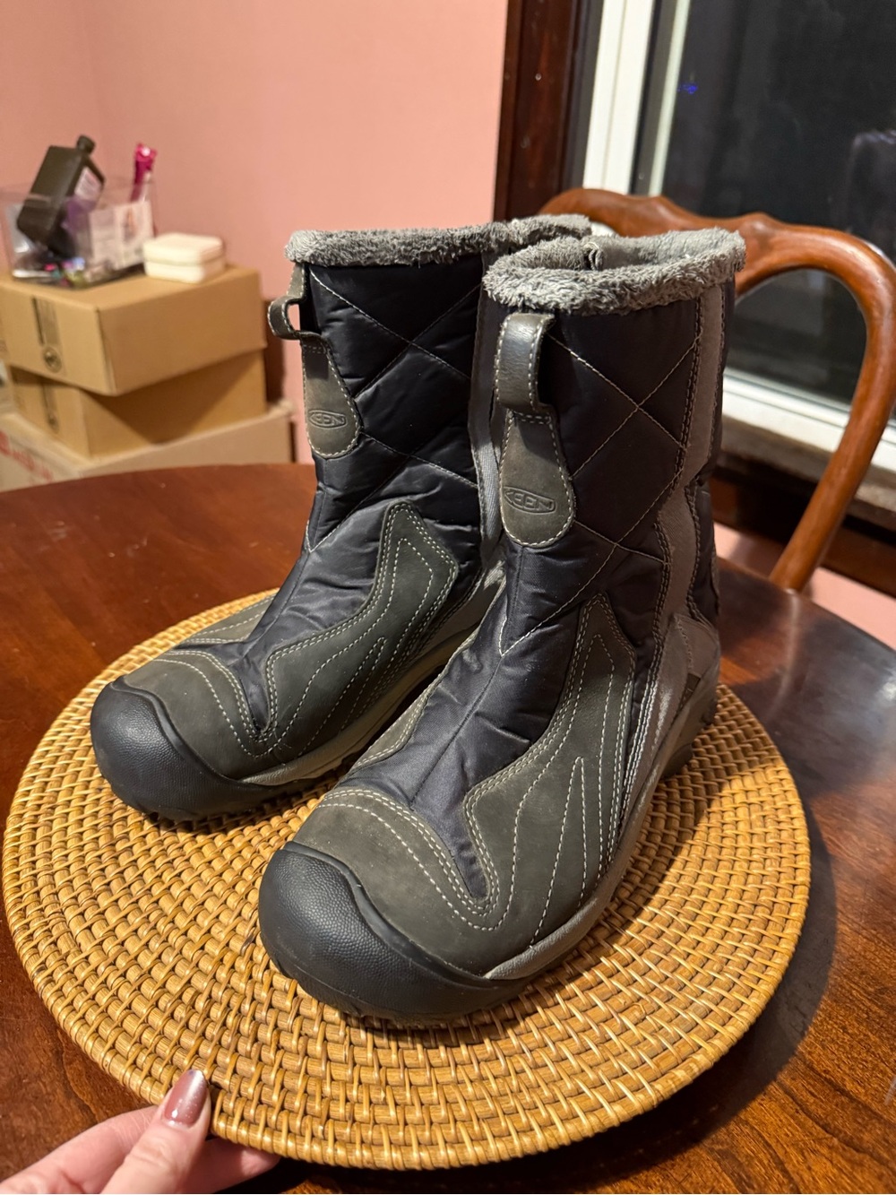 Keen Black and Navy Keen Warm Insulated Winter Boots with Gray Trim